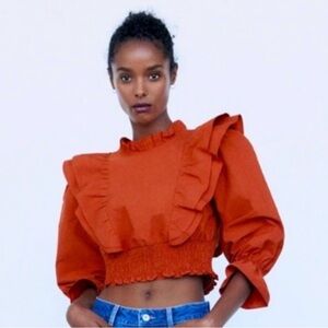 Zara Terracotta Ruffled Blouse